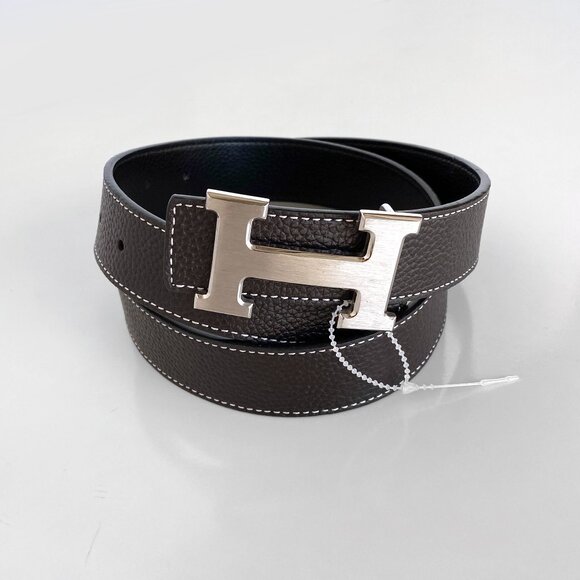 Hermès Reversible Leather Belt with 18K Plated H Buckle Black/Brown Size 95/38 - Picture 1 of 12